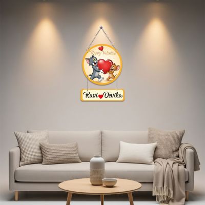 Personalized Couple Name Plate Tom & Jerry Theme Romantic Wall Hanging for Bedroom & Home